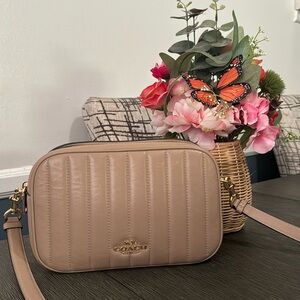 Coach Jes Crossbody Linear Quilting puffy soft Leather Tan double zip